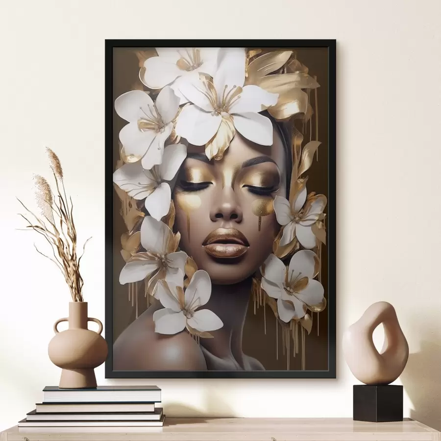 Fototapetes Sievietes portrets ar ziedu elementiem f43417