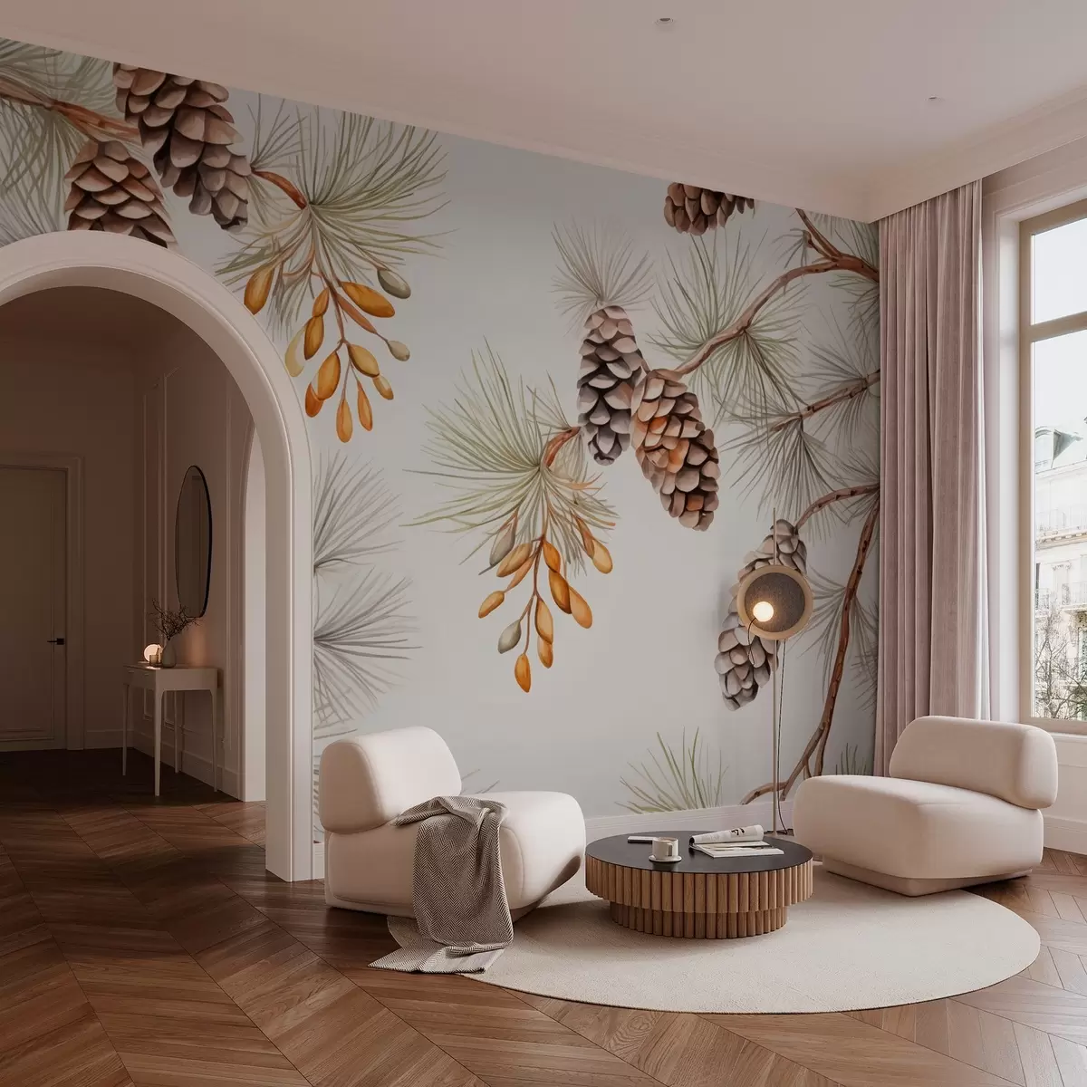 Fototapetes Priežu čiekuri imitācija akvarelis w03462