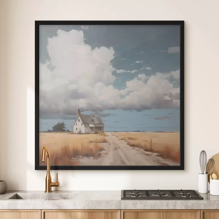 Fototapetes Māja uz lauka imitācija glezniecības f43440