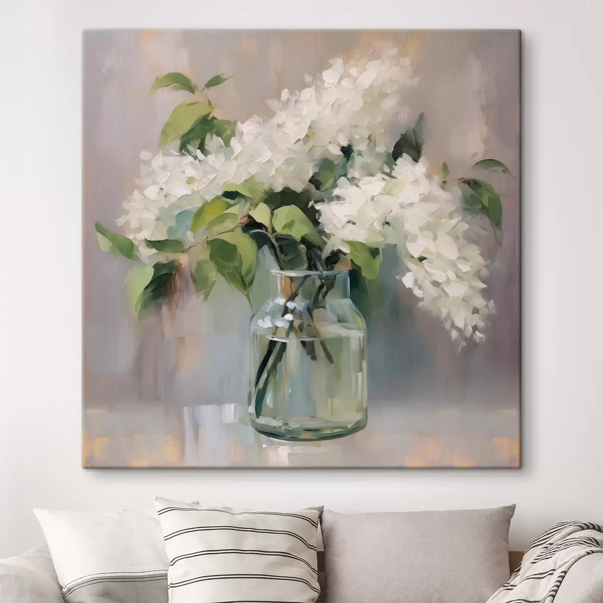 Glezna Balta ceriņi vāzē glezniecības imitācija s43439