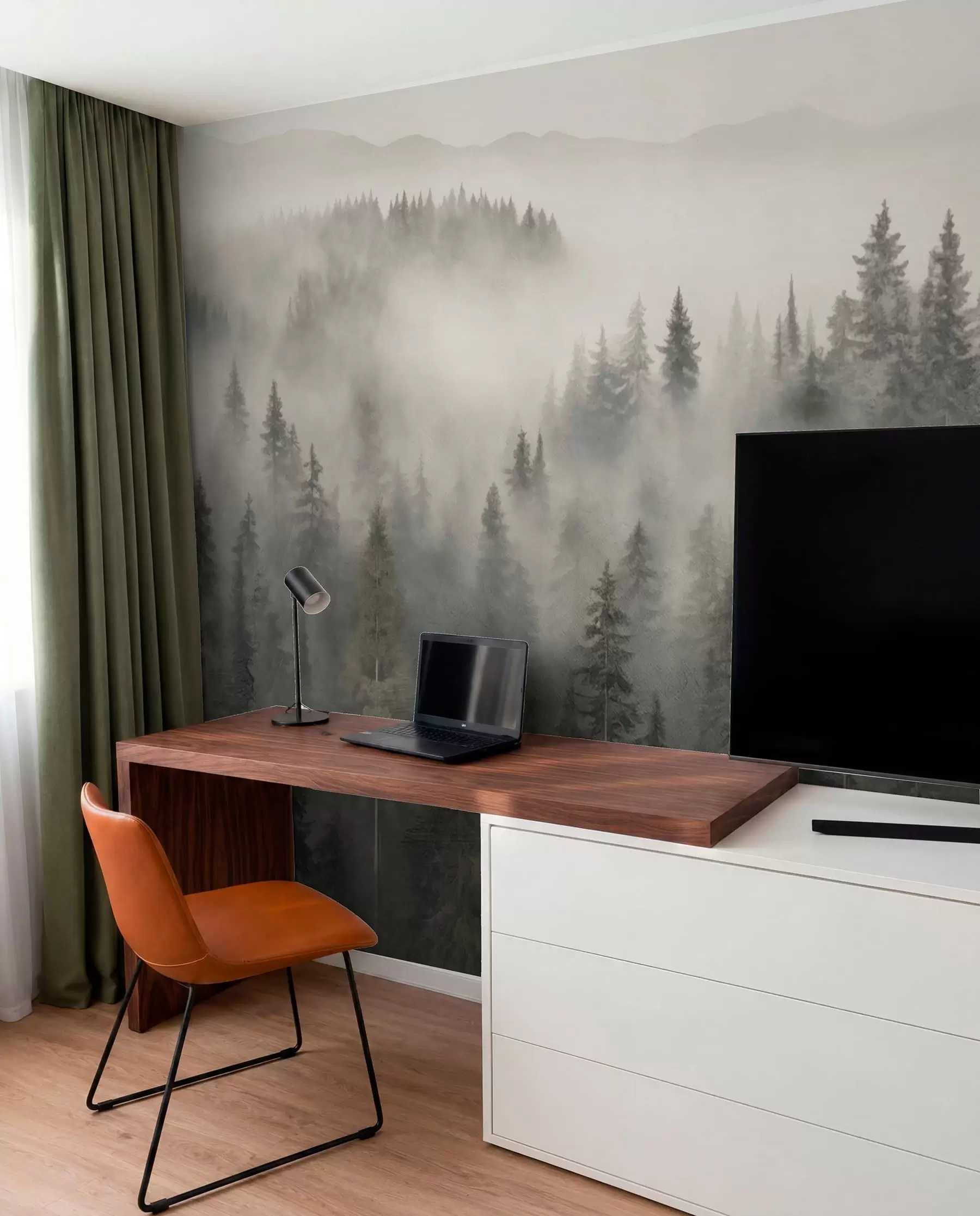 Fototapetes Miglains skujkoku mežs w03524