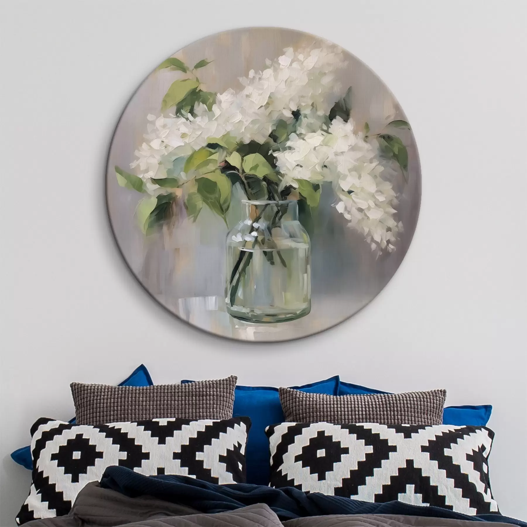 Glezna Balta ceriņi vāzē glezniecības imitācija r43439