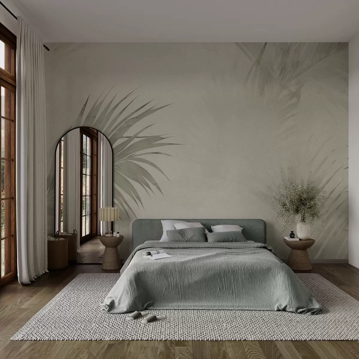 Fototapetes Tropu zaļās lapas miglā grunge stilā w03534v1