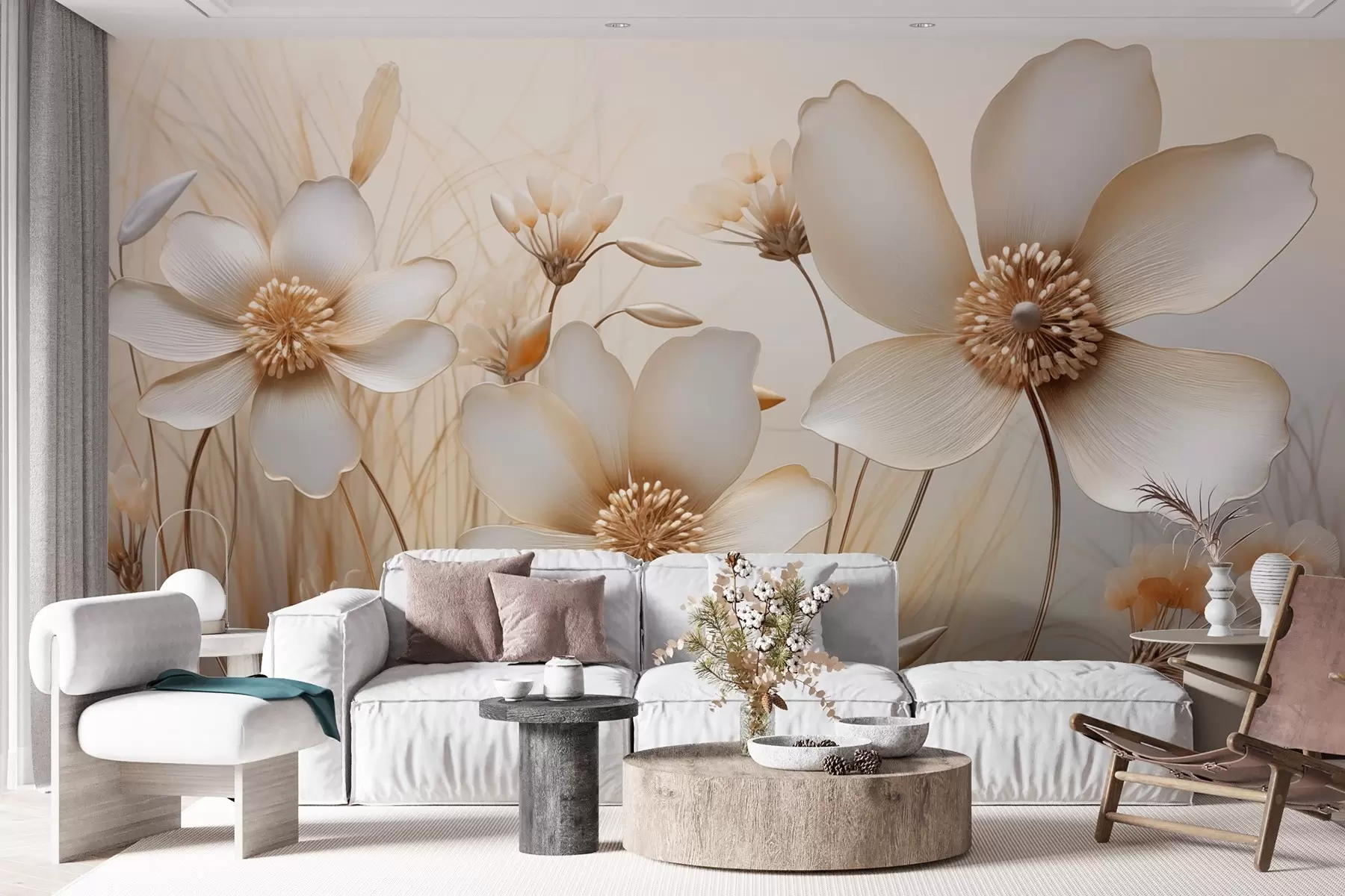 Fototapetes Ziedu māksla smilškrāsas toņos w08935