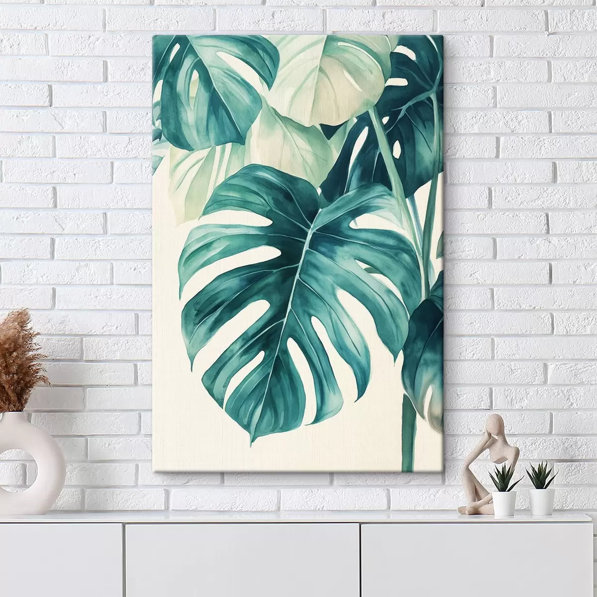 Glezna Monstera palmu lapas, akvareļu stilā, ziedu, tropu, tropu s43507