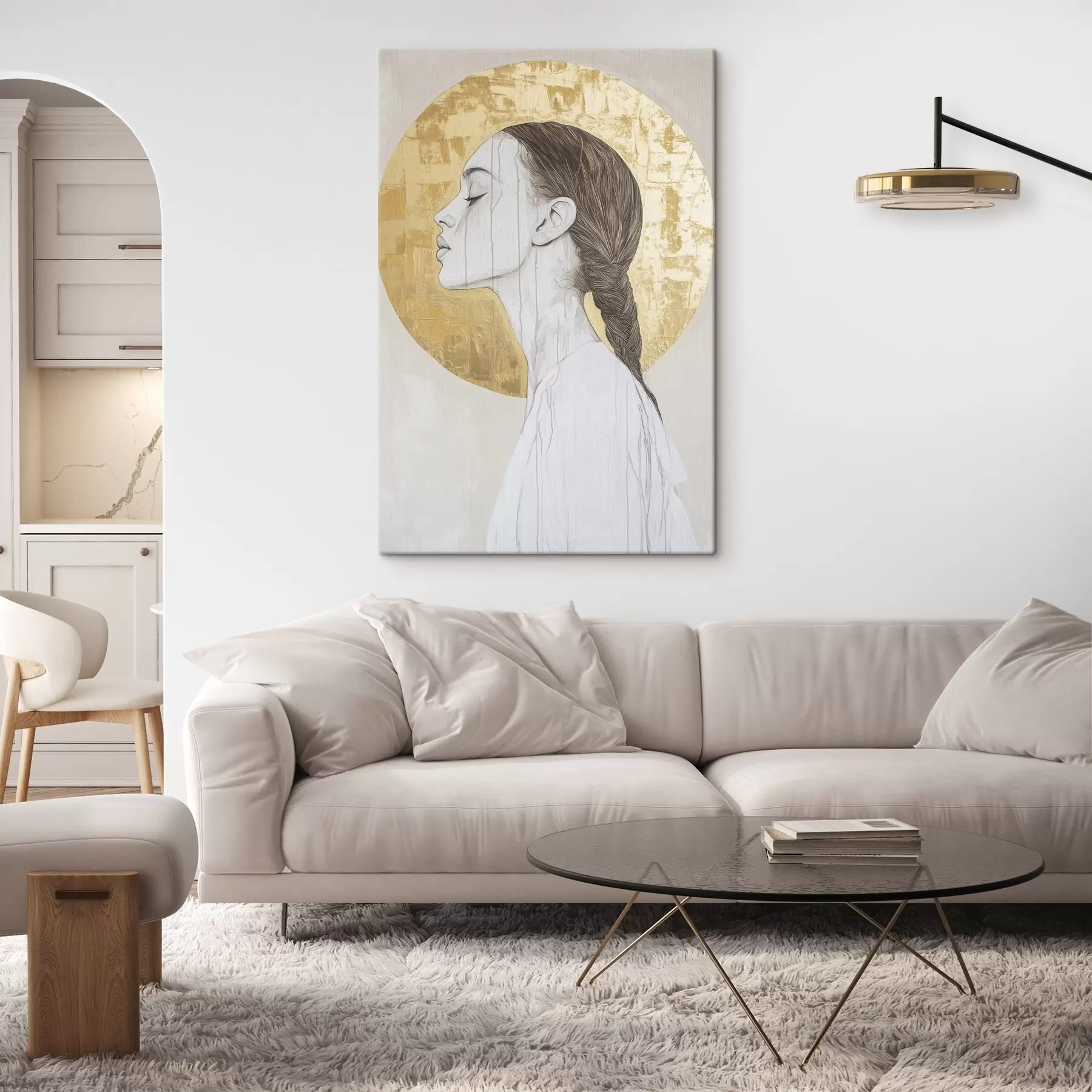 Fototapetes Sievietes portrets, minimālisms, akrila stils, smilškrāsas krāsas s43504