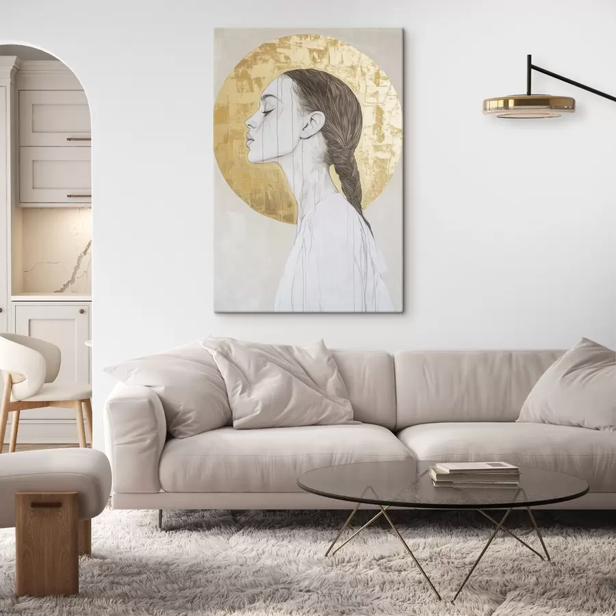 Glezna Sievietes portrets, minimālisms, akrila stils, smilškrāsas krāsas s43504