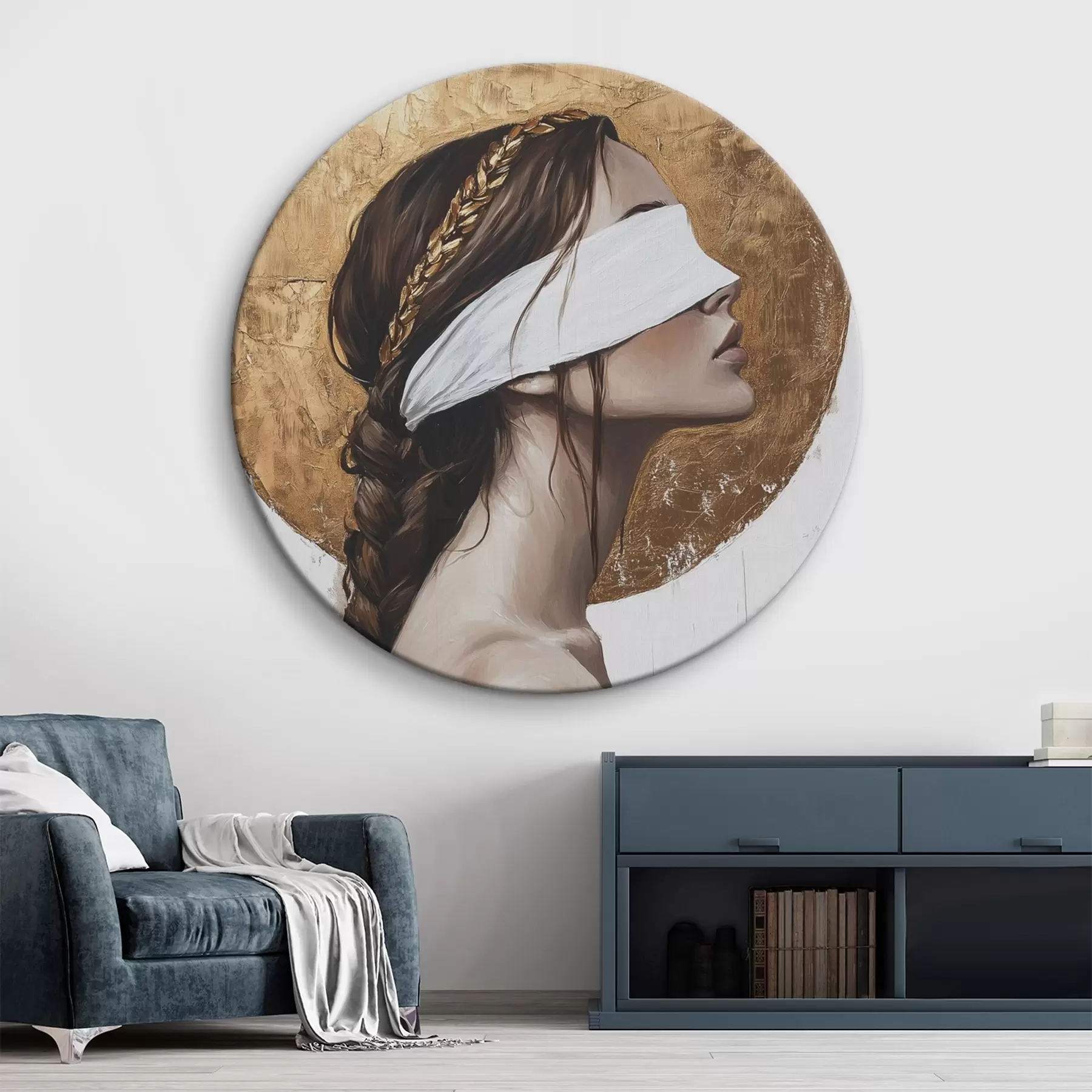 Glezna Sieviete ar pārsēju uz acīm, Grieķija, akrila stila zīmējums r43502