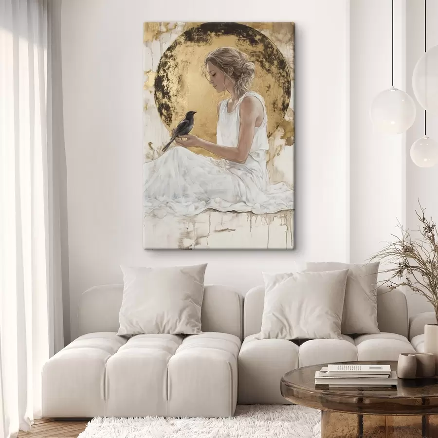 Glezna Skaista sieviete ar putnu, Grieķija, akrila stila zīmējums s43503