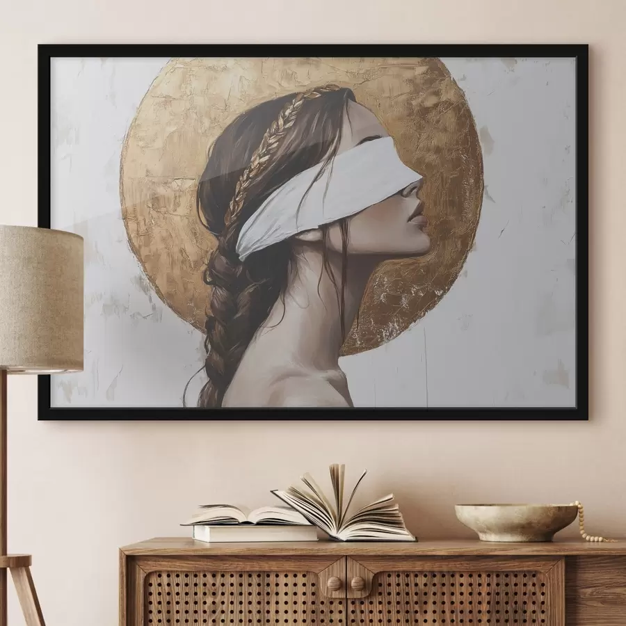 Fototapetes Sieviete ar pārsēju uz acīm, Grieķija, akrila stila zīmējums f43502