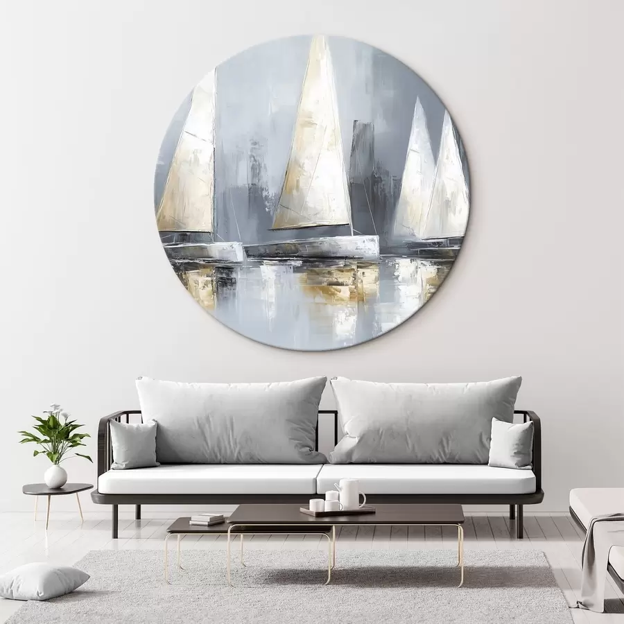 Glezna Buru laivas ar atspulgiem ūdenī, eļļas stila zīmējums, pelēkas krāsas r43506