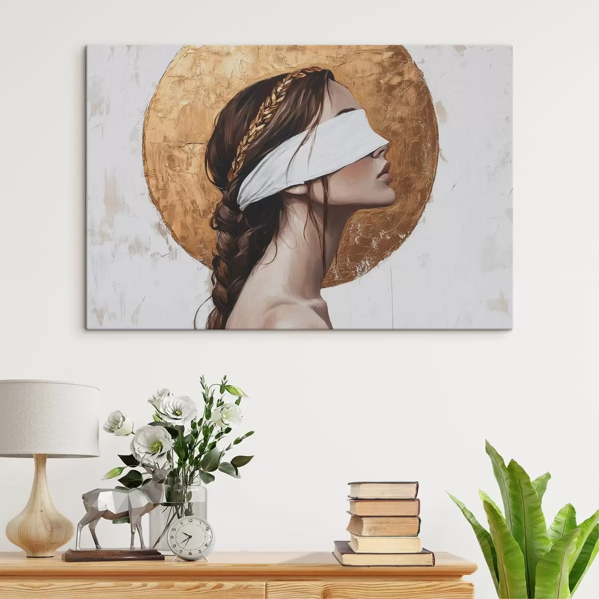 Glezna Sieviete ar pārsēju uz acīm, Grieķija, akrila stila zīmējums s43502