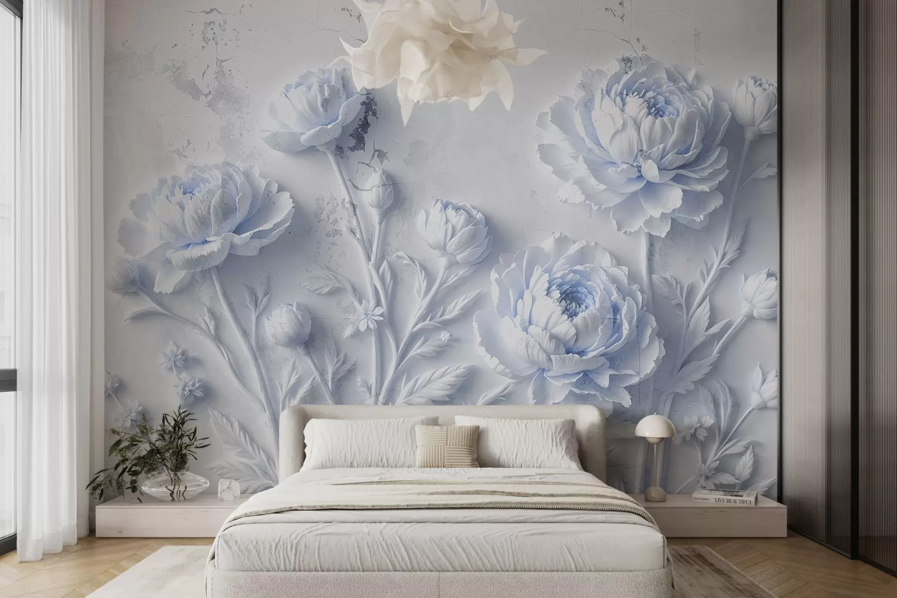 Fototapetes Ziedi uz betona fona grunge stilā w03553v1