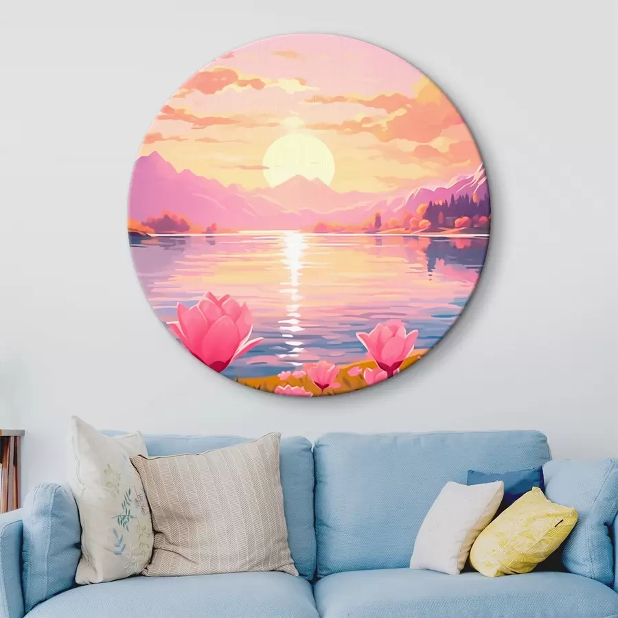 Glezna Ainava ar dīķi uz kalnu fona r43523