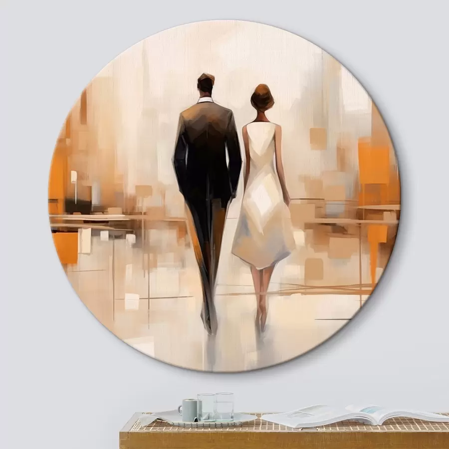 Glezna Abstrakcija ar pilsētas siluetiem un divām figūrām r43516