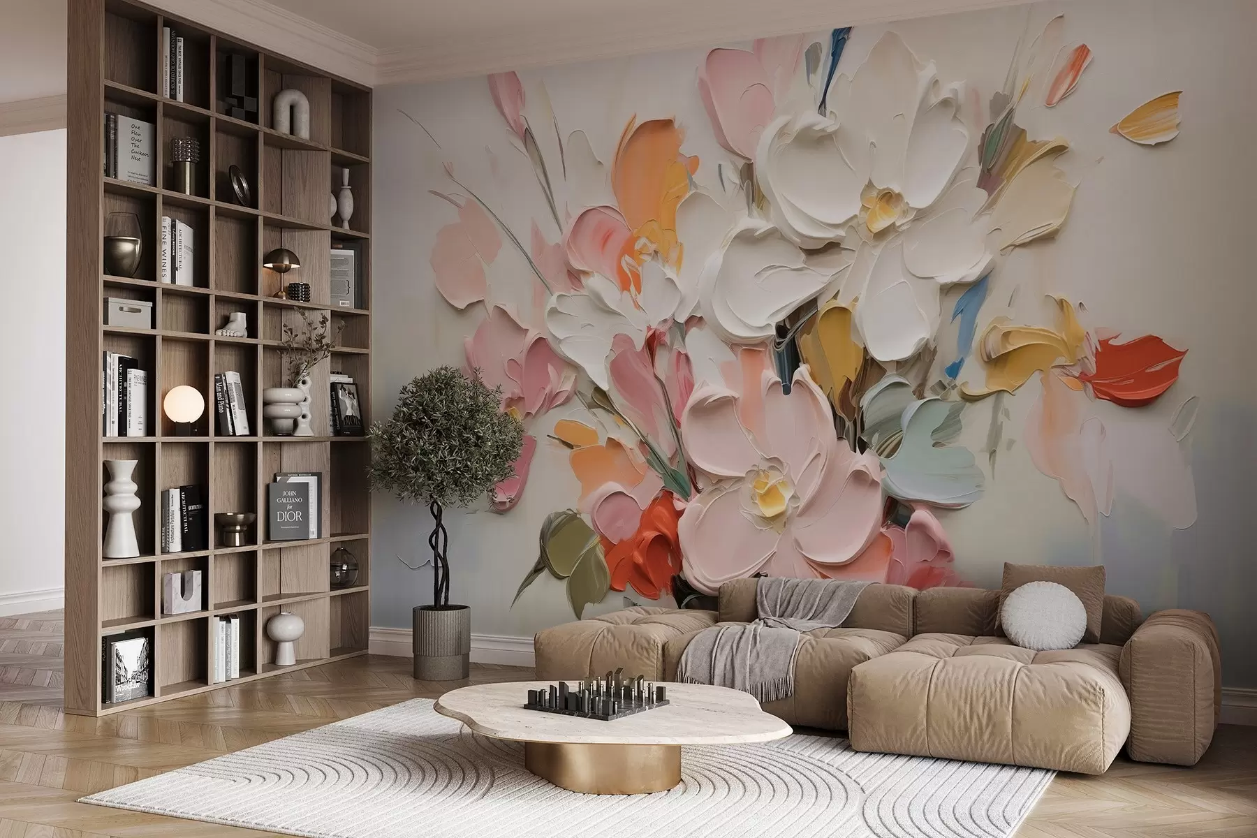 Fototapetes Abstraktie apjomīgie ziedi eļļas gleznošanas stilā w03582