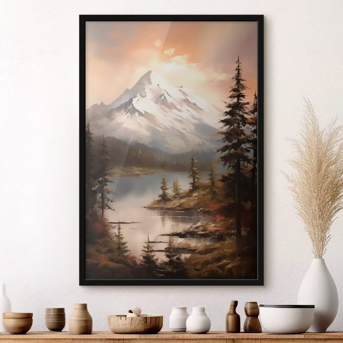 Plakāts Dabas skats uz kalniem, upi f43543