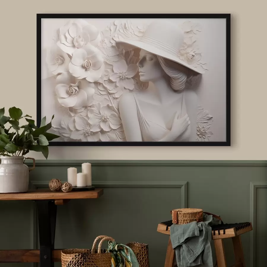 Fototapetes Sievietes ar cepuri imitēts bareljefs f43547