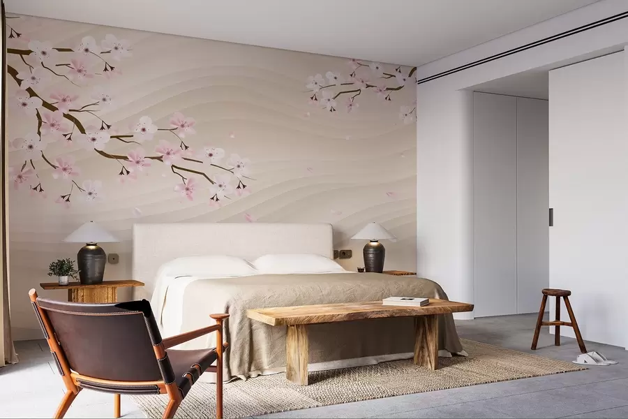 Fototapetes Sakuras zari uz viļņaina smilšaina fona w08959