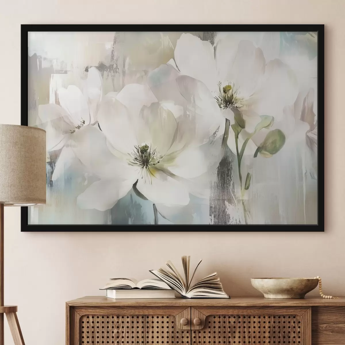 Plakāts Balti ziedi eļļas krāsu stilā f43903