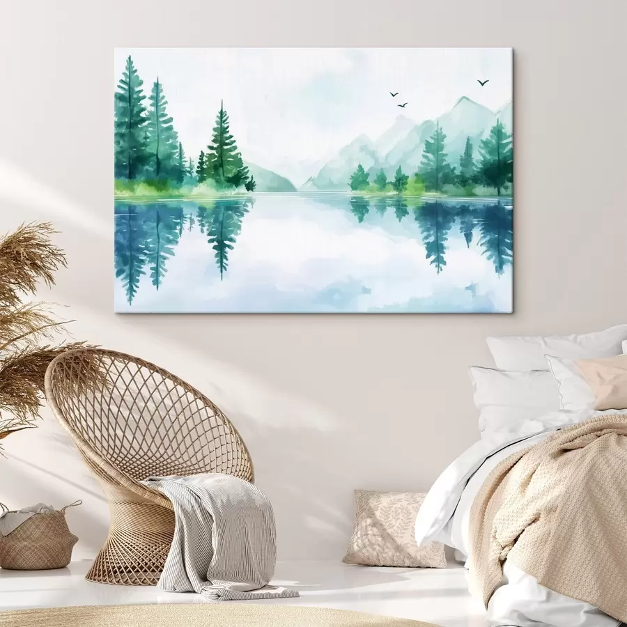 Glezna Ezers pie kalna akvareļu stilā s43922