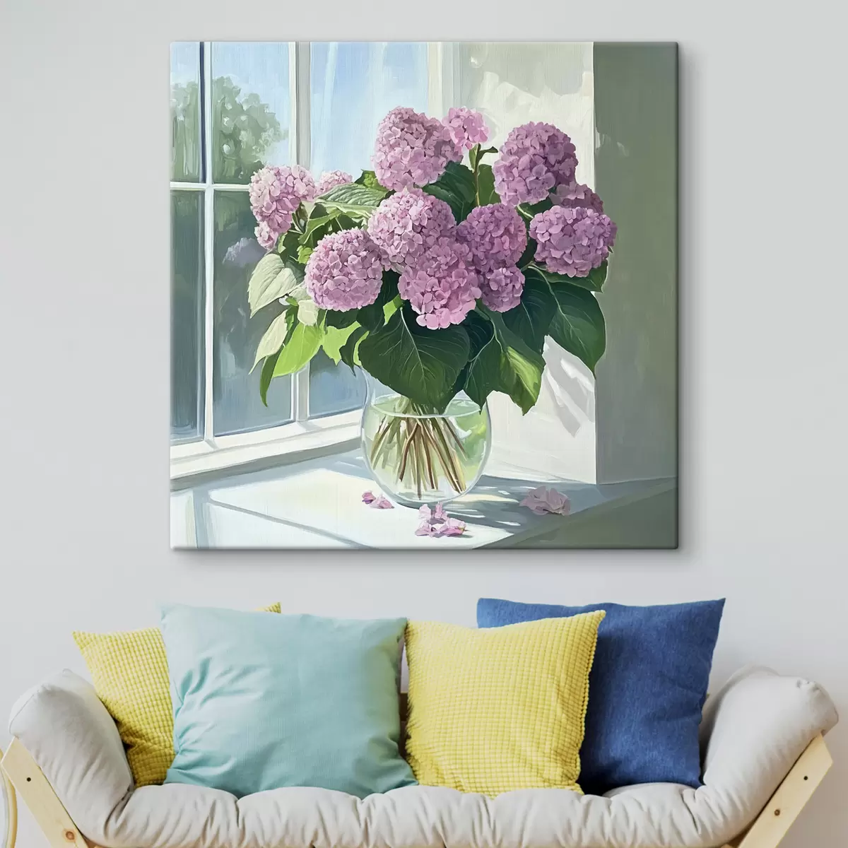 Glezna Violetu ziedu pušķis uz loga s43906