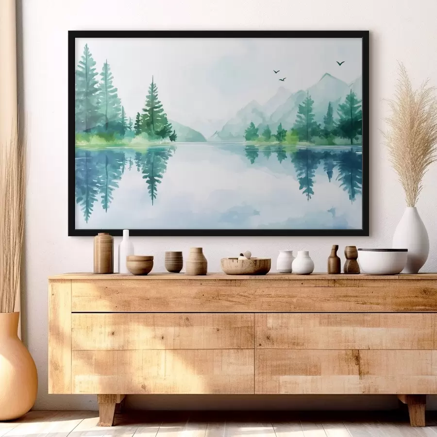 Fototapetes Ezers pie kalna akvareļu stilā f43922