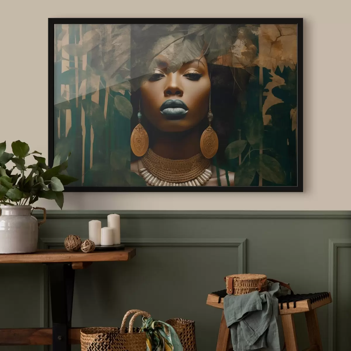 Plakāts Meitenes seja uz abstrakta meža fona f43466