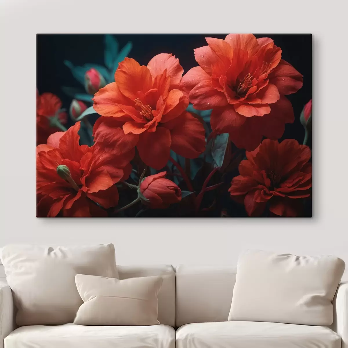 Glezna Sarkani ziedi uz tumša fona s43877