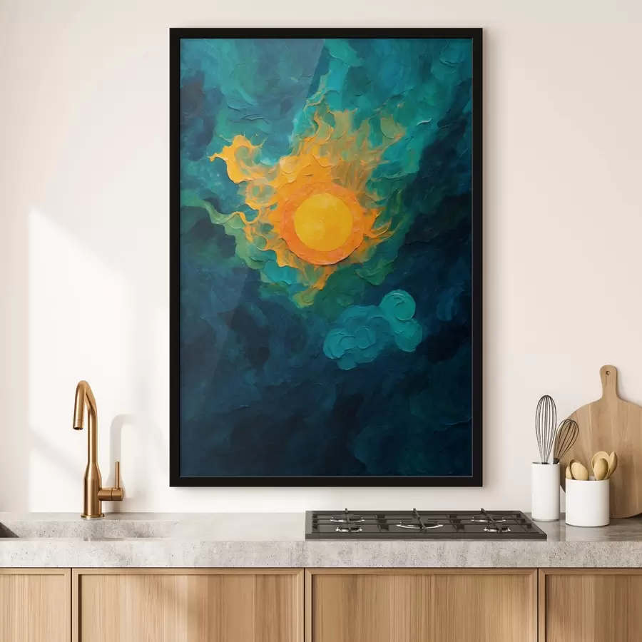 Fototapetes Saule uz tumša fona eļļas gleznošanas stilā f43459