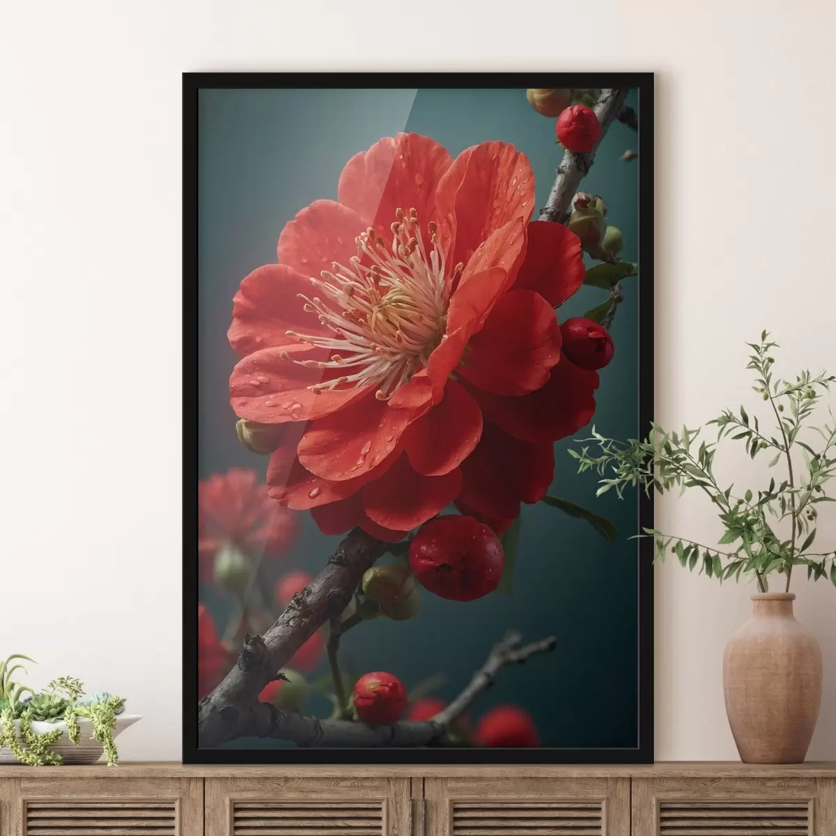 Plakāts Sarkans zieds uz zara f43876