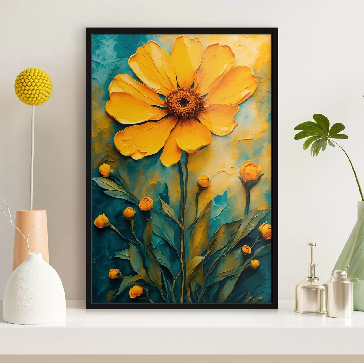 Plakāts Dzeltena margrietiņa eļļas gleznošanas stilā f43870