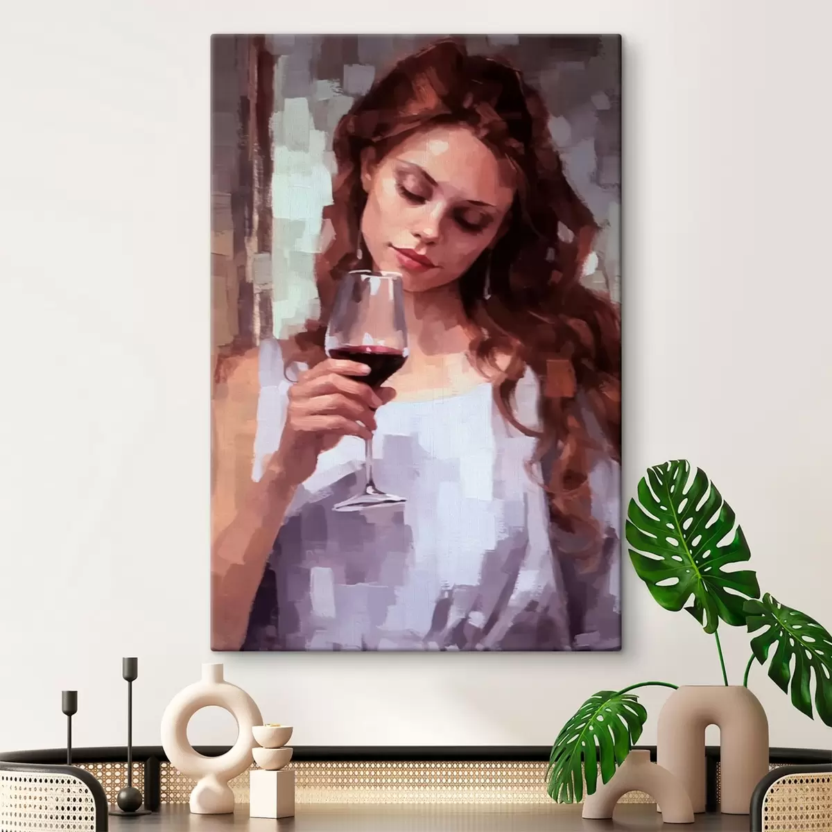 Glezna Meitene ar vīnu s43936