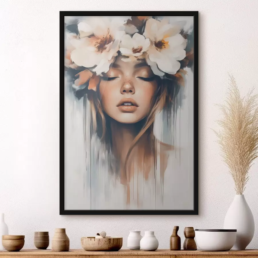 Fototapetes Sievietes portrets ar ziediem matos f43001