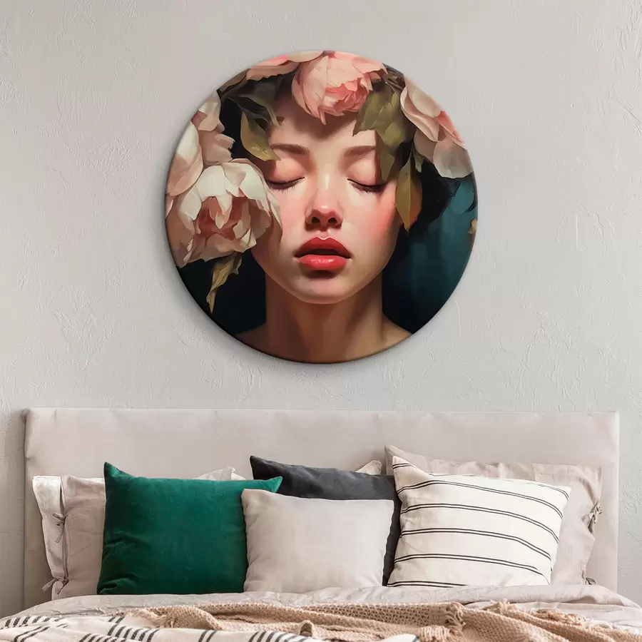 Glezna Meitene ar ziedu vainagu r43250