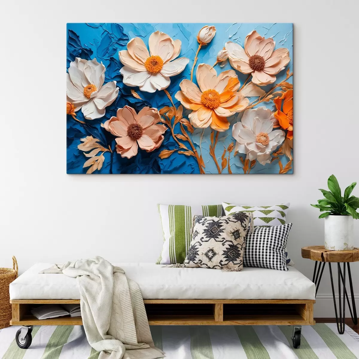 Glezna Balti ziedi uz zila fona s43446