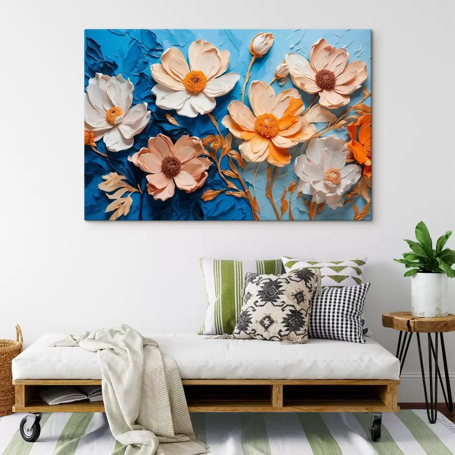 Glezna Balti ziedi uz zila fona s43446