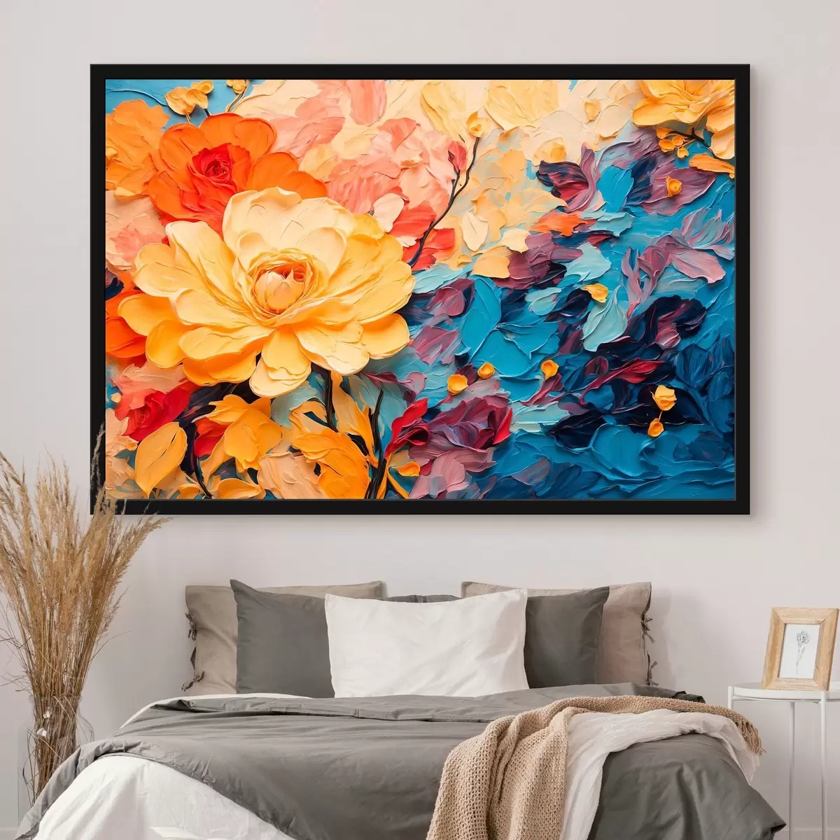 Plakāts Ziedi uz abstrakta fona eļļas gleznošanas stilā f43442