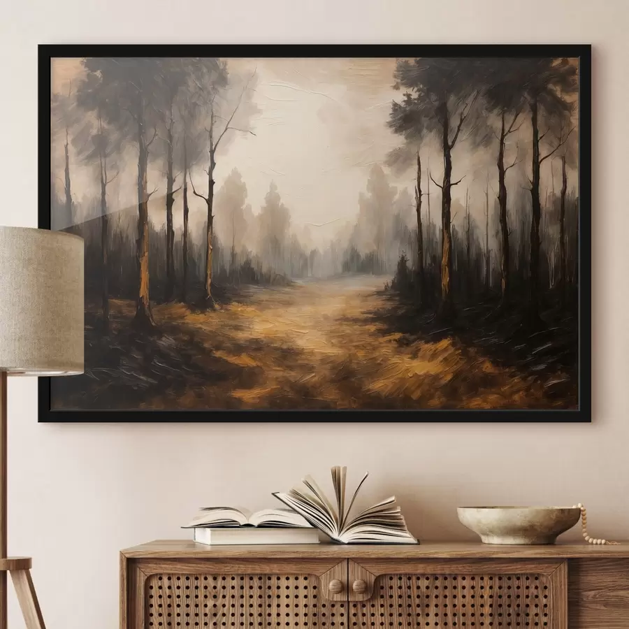 Fototapetes Melnais mežs akrila glezniecības stilā f43448