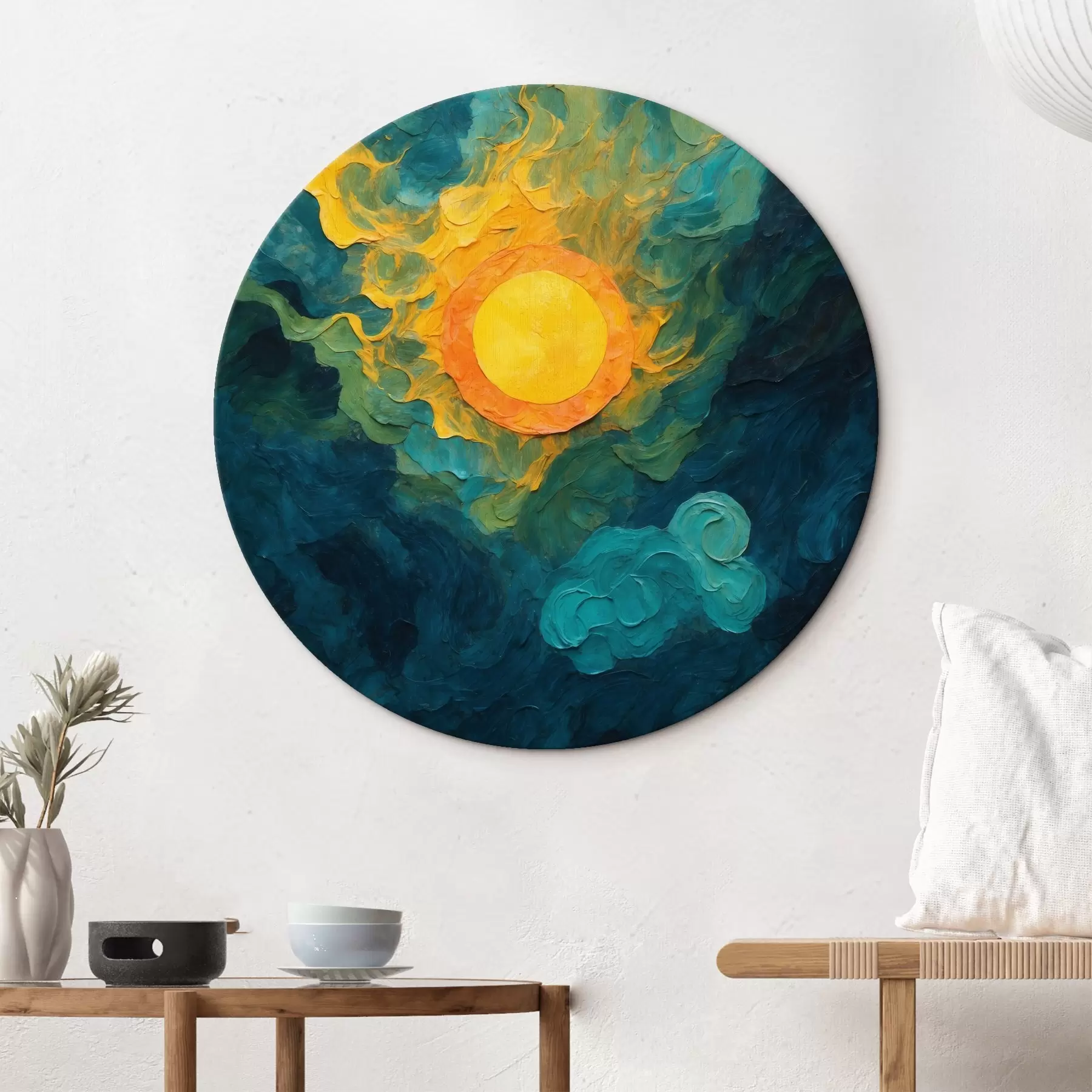 Glezna Saule uz tumša fona eļļas gleznošanas stilā r43459