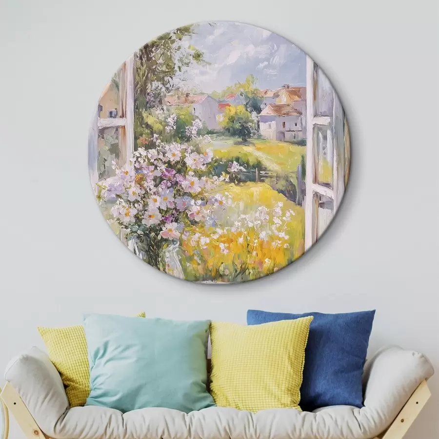 Glezna Vasara ciematā, lauku, eļļas stila zīmējums, ziedi vāzē r43889