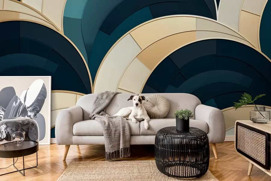 Fototapetes Zili dzeltenas abstraktas figūras w08991