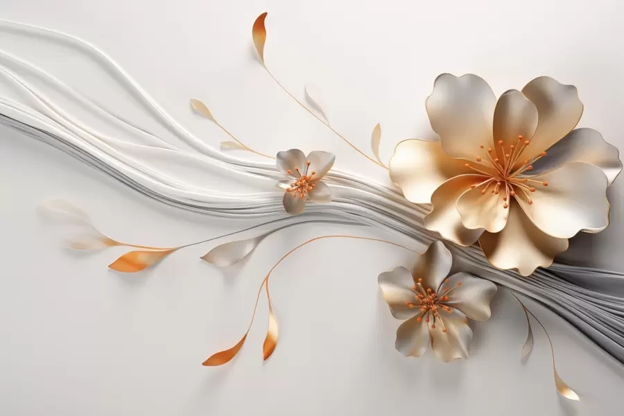 Fototapetes Oranžs zieds uz pelēka abstrakta fona w09004