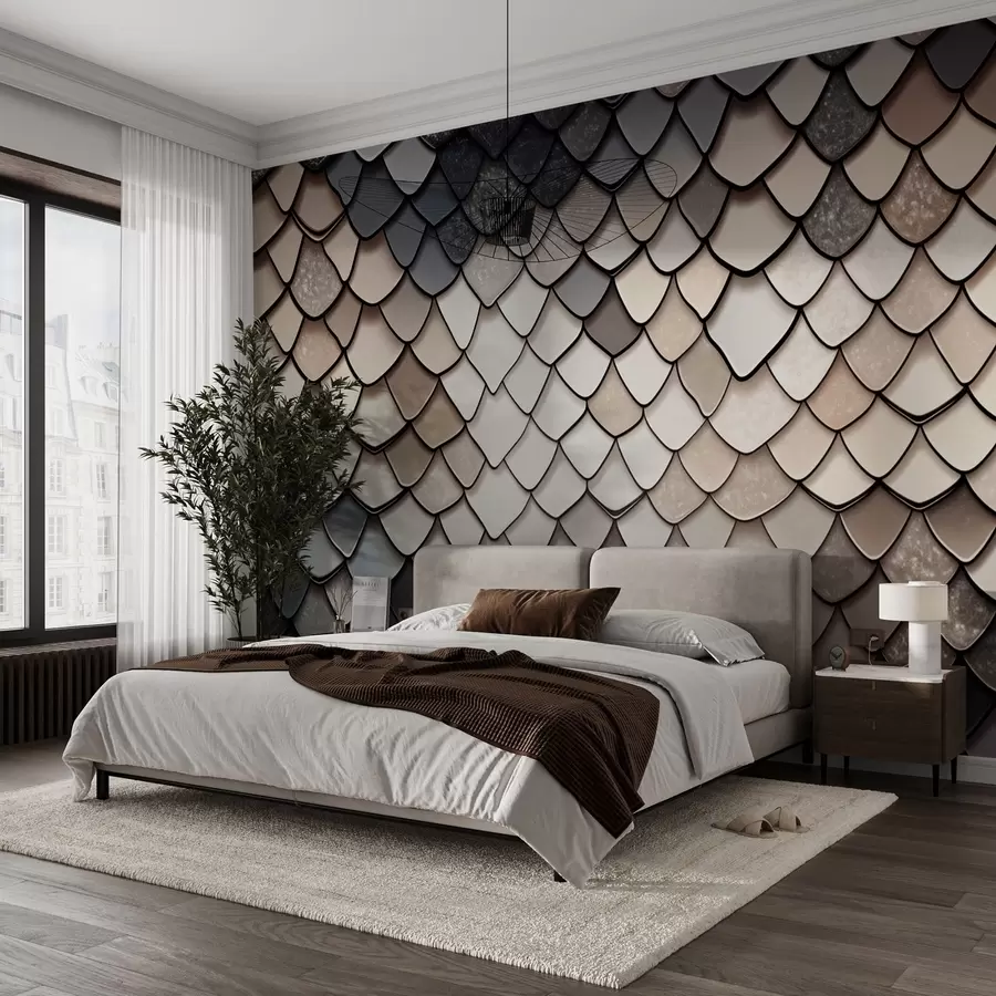 Fototapetes Bēšs-pelēks raksts pūķa faktūras stilā w09005