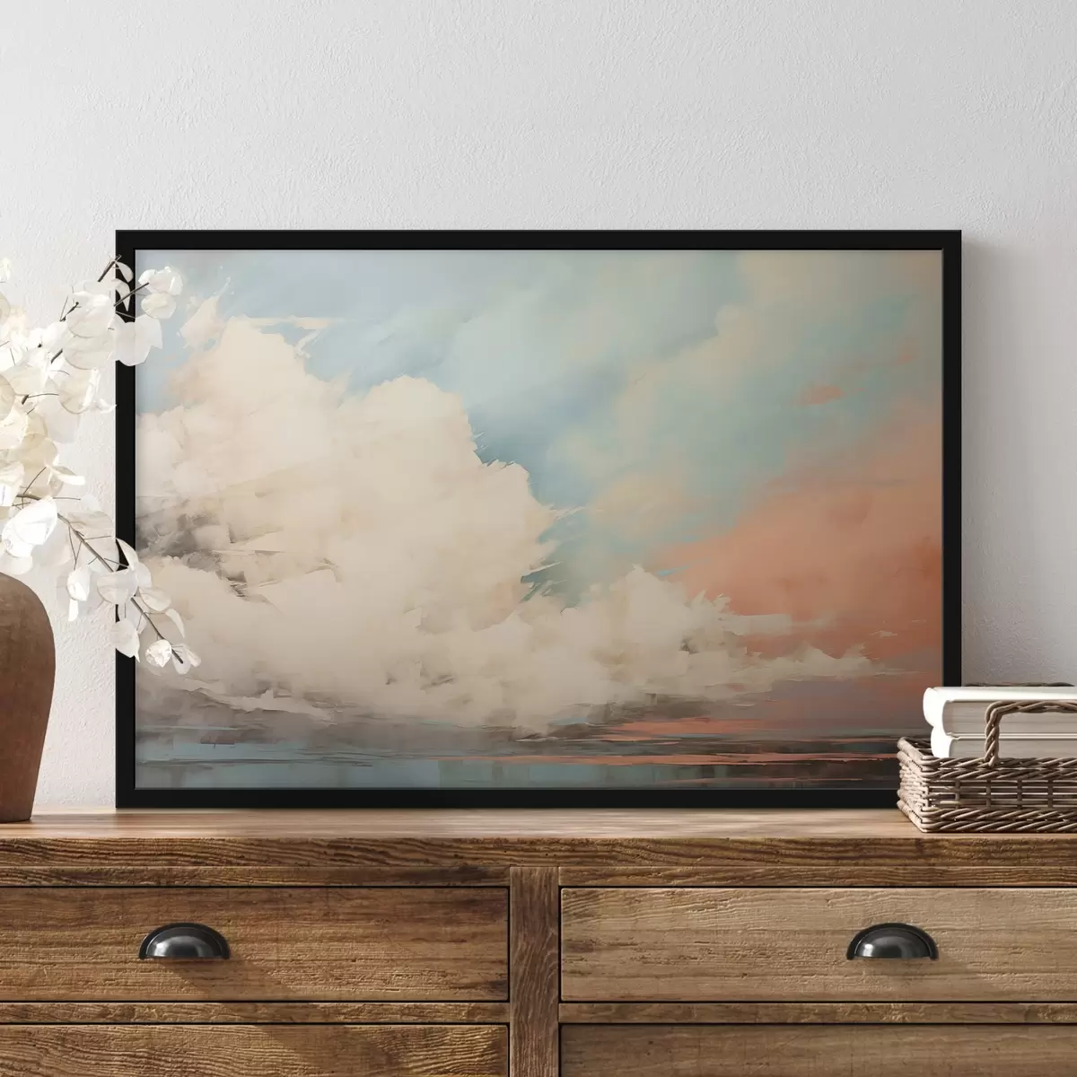 Plakāts Abstrakta migla virs jūras akrila glezniecības stilā f43952