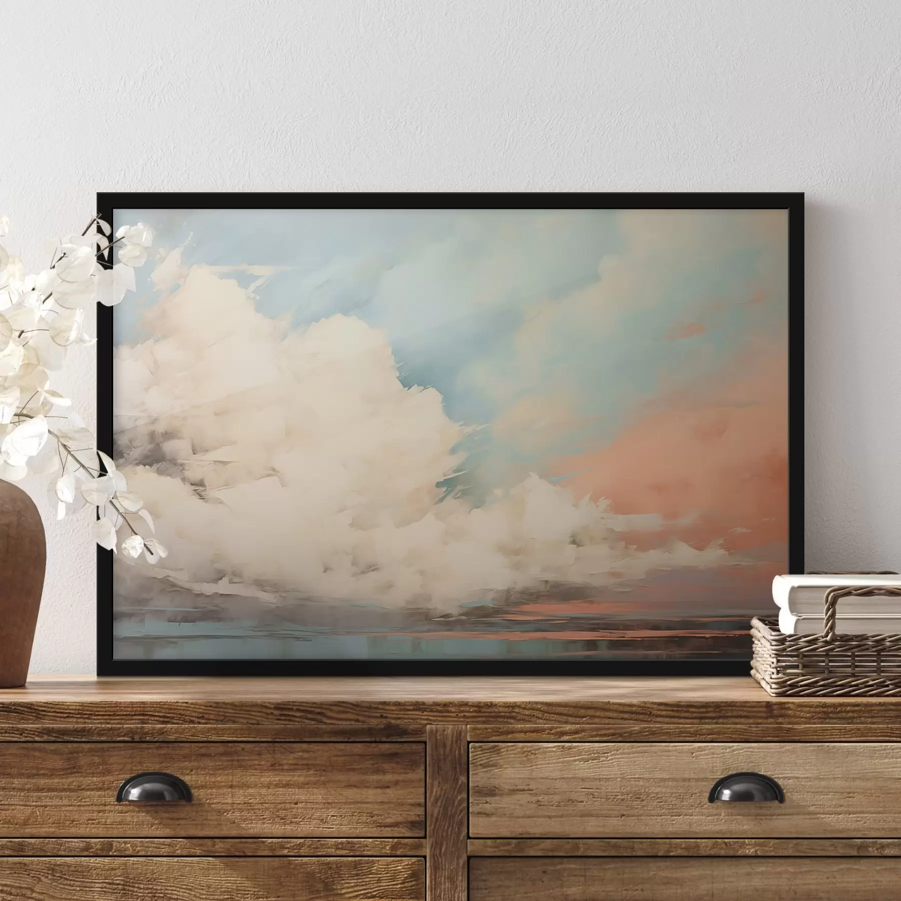 Fototapetes Abstrakta migla virs jūras akrila glezniecības stilā f43952