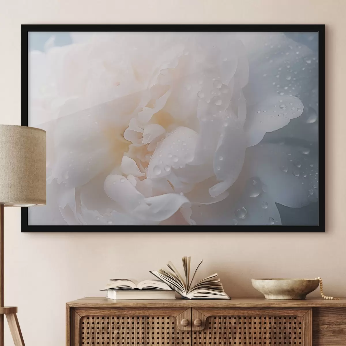 Plakāts Balts zieds ar rasu f43953