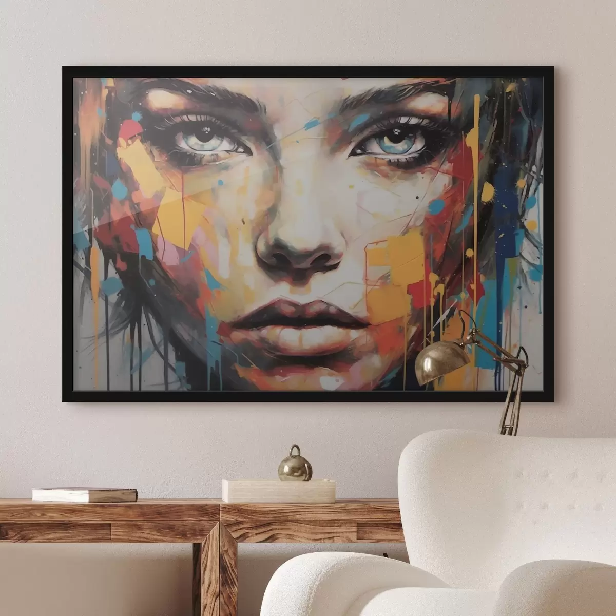 Plakāts Portrets ar krāsainiem triepieniem f43982