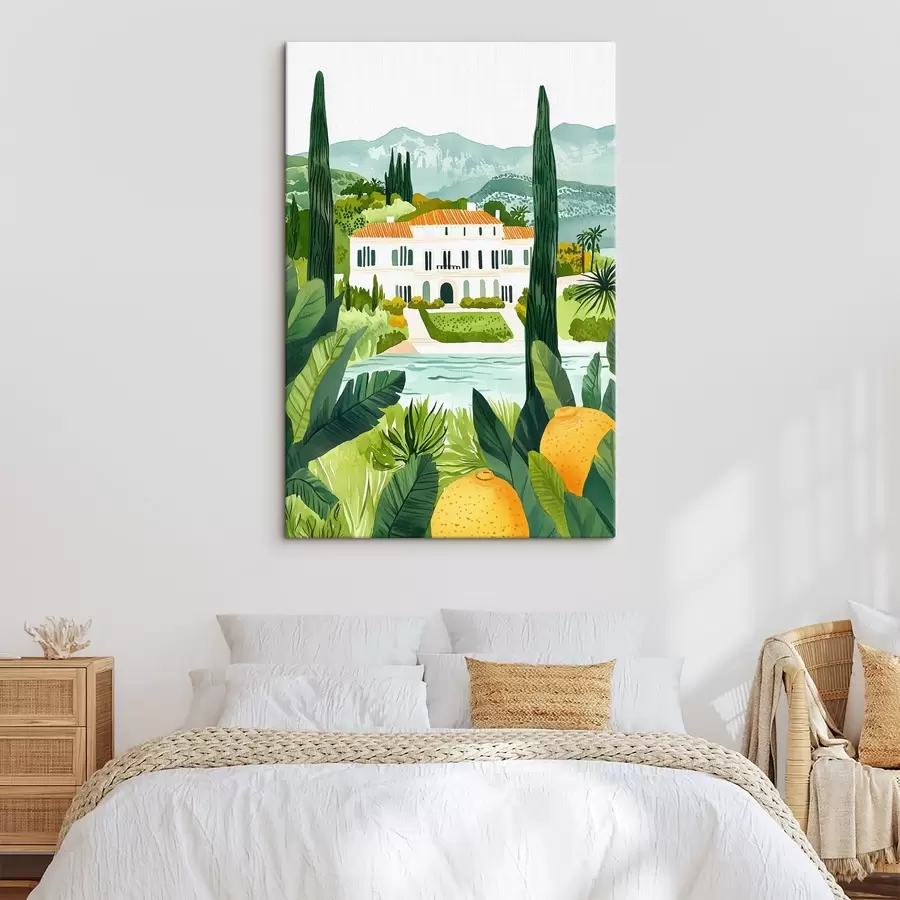 Glezna Spānija, vasaras ainavas, citronkoki, arhitektūras, tropu ainavas s44026