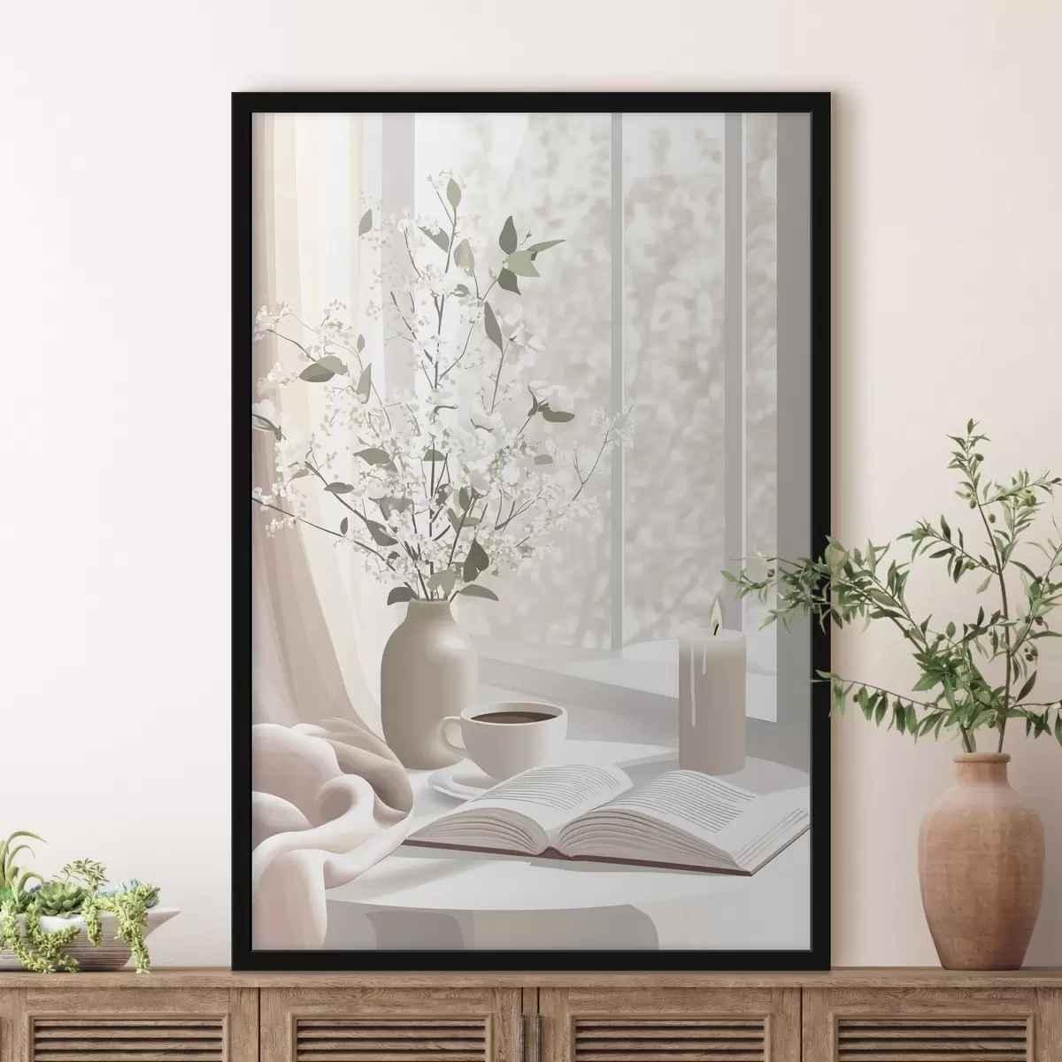Plakāts Pavasara rīts ar kafiju un ziediem, maigas pasteļkrāsas f44015